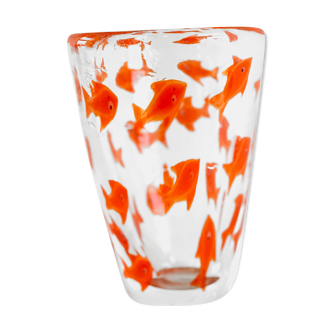 Handmade glass vase with fish inlay