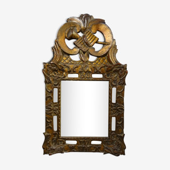 Miroir Régence à parcloses en bois sculpté doré 39 x 65 cm