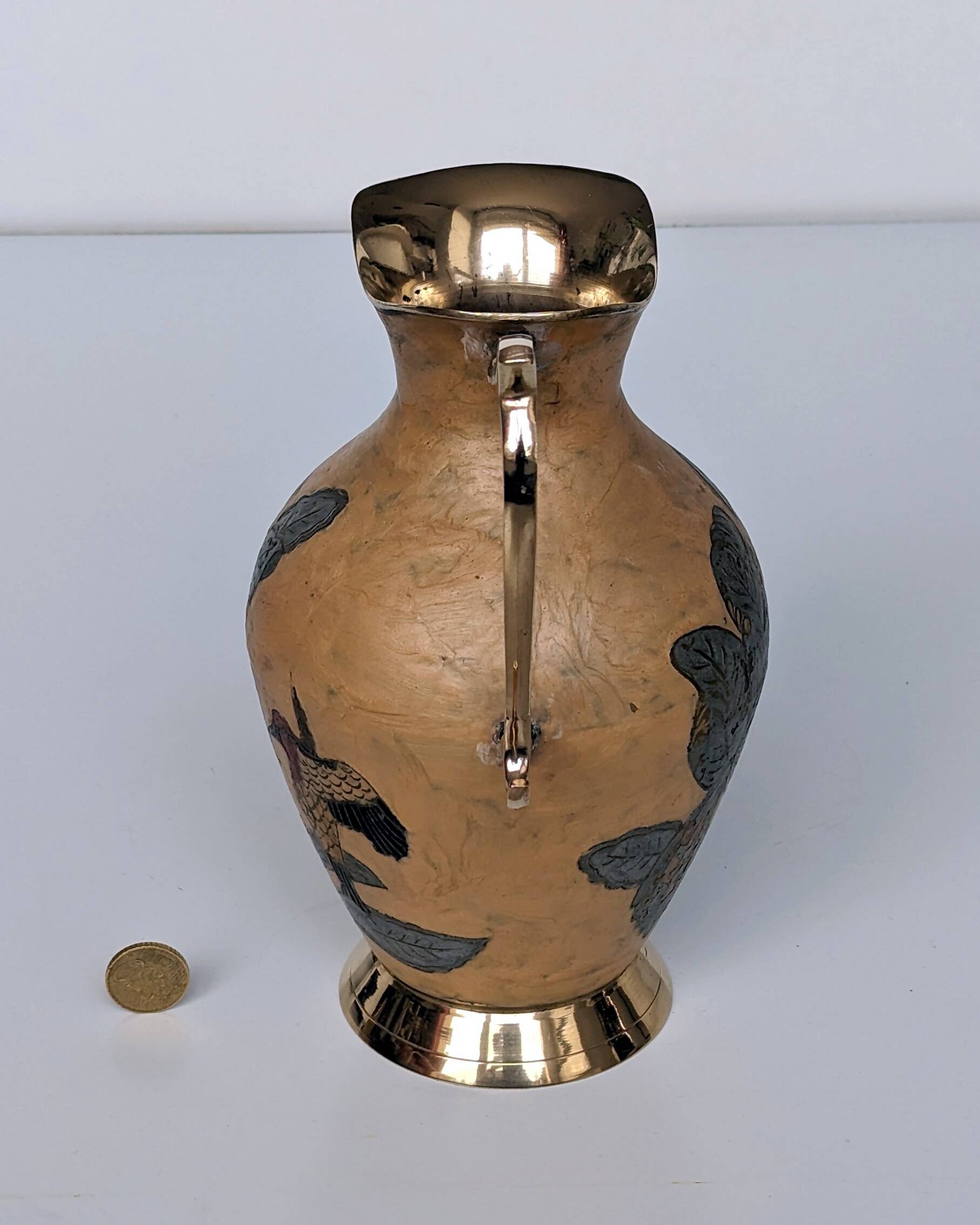 Pitcher, Hand painted brass jug