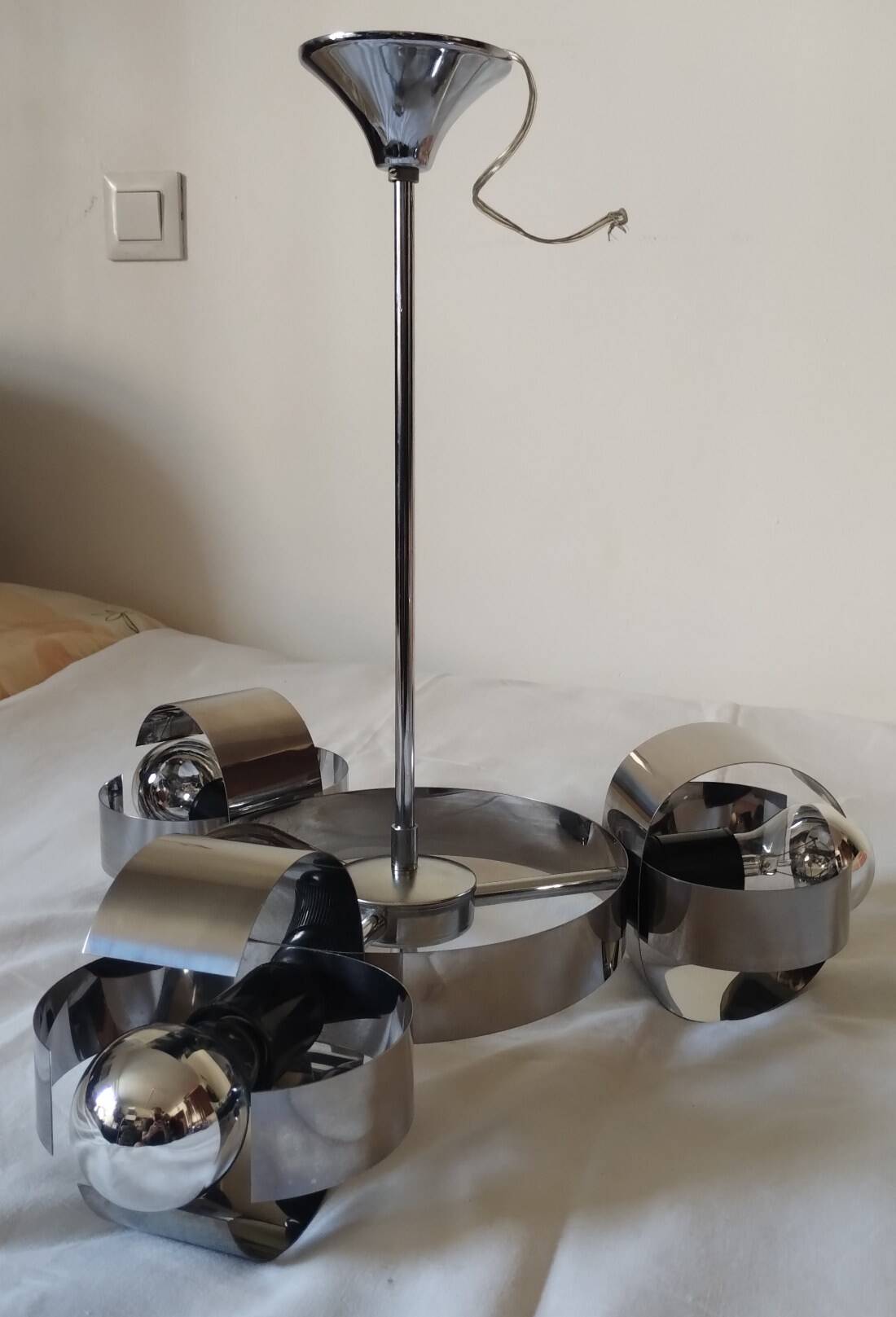 Space Age 3-light chandelier in chrome metal, 1970s