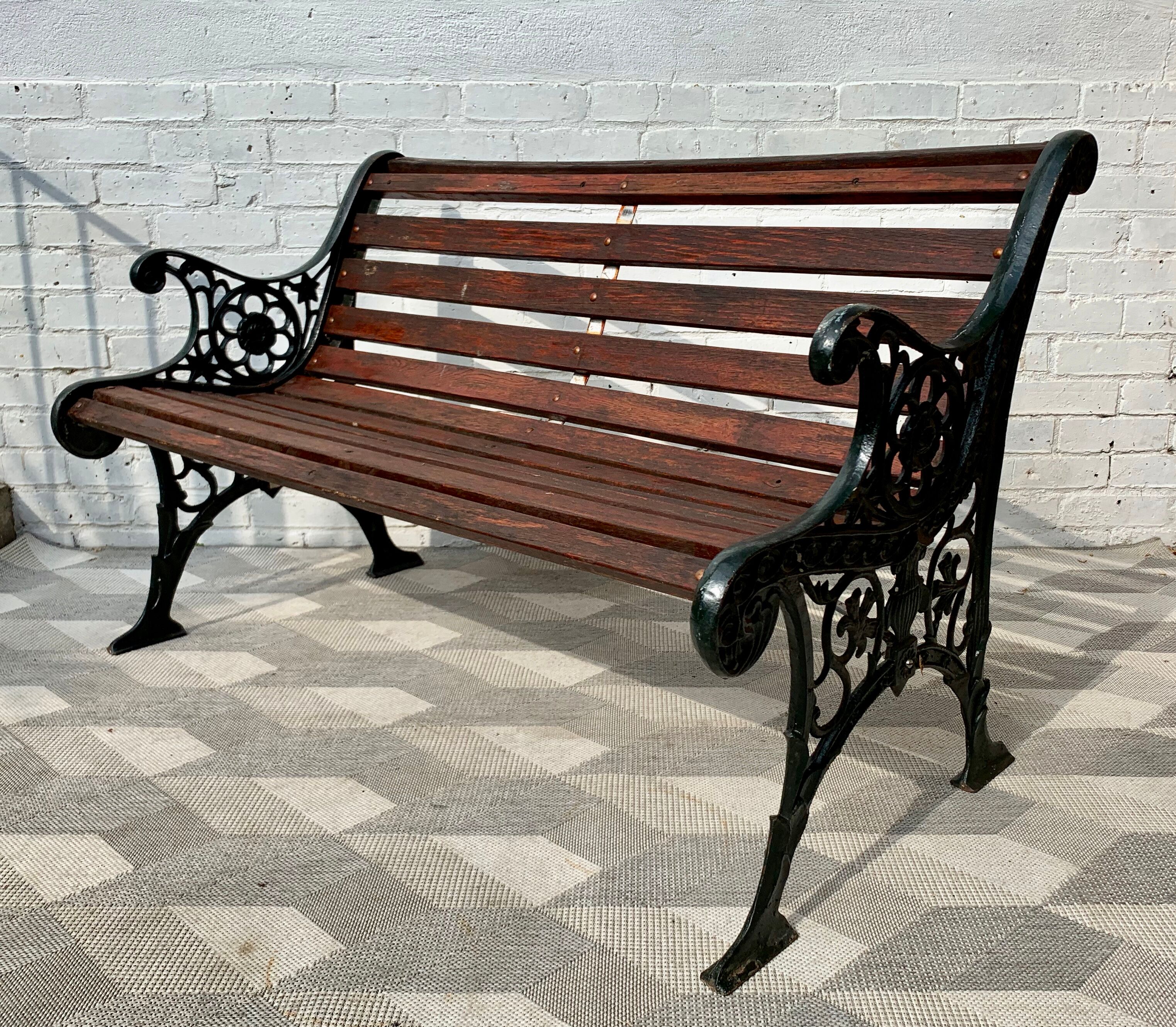 Vintage Victorian Garden Bench Cast Iron Wood #D43