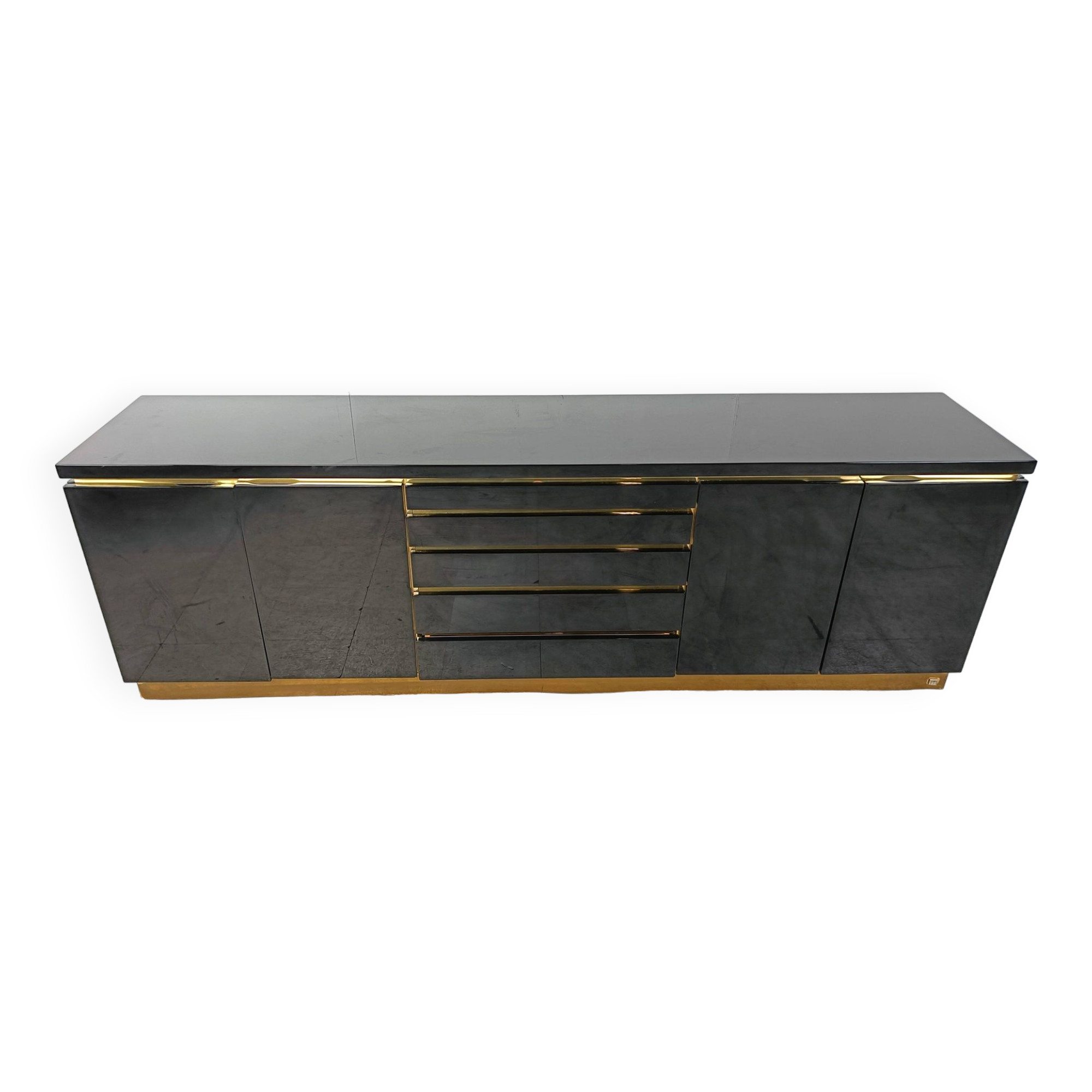 Brass and lacquer sideboard by Jean Claude Mahey, 1970s