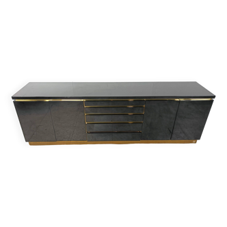 Brass and lacquer sideboard by Jean Claude Mahey, 1970s
