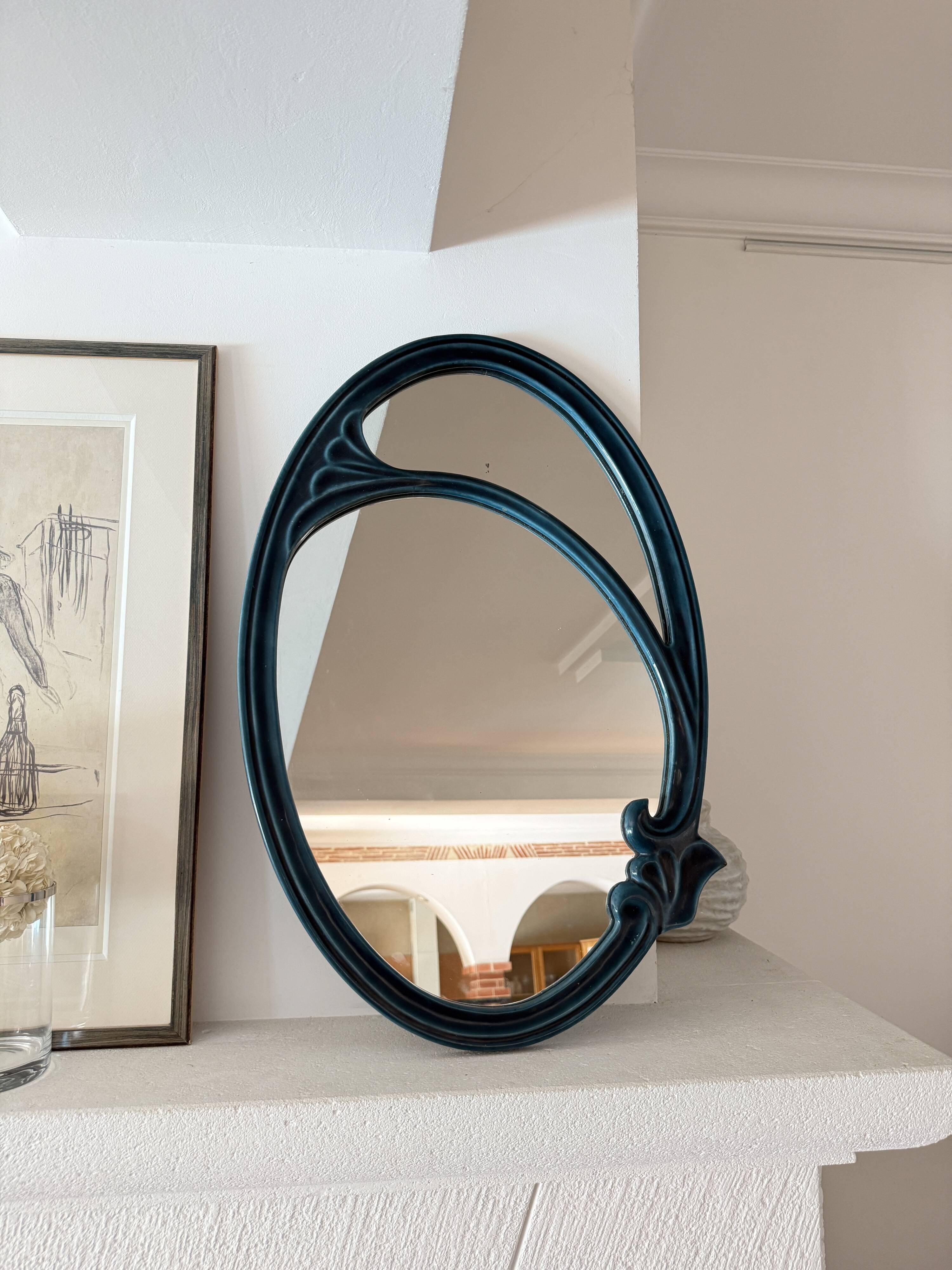 Art Nouveau style mirror in imperial green enamelled cast iron – Circa 1980