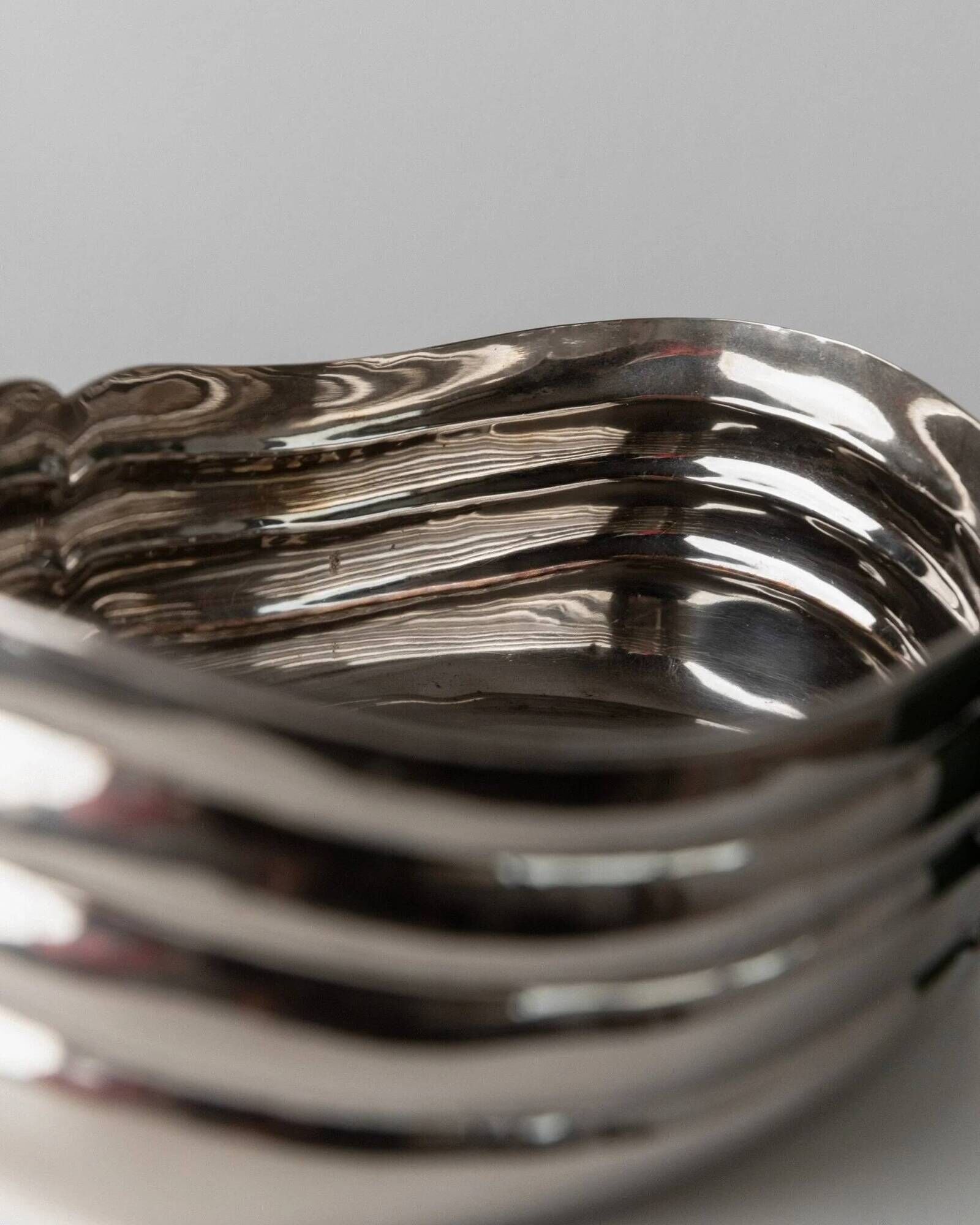 Vintage silver-plated metal bowl with curved relief design, Italy 1960s, elegant appetizer plate