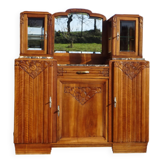 Buffet Art Déco en noyer avec marbres et guérites
