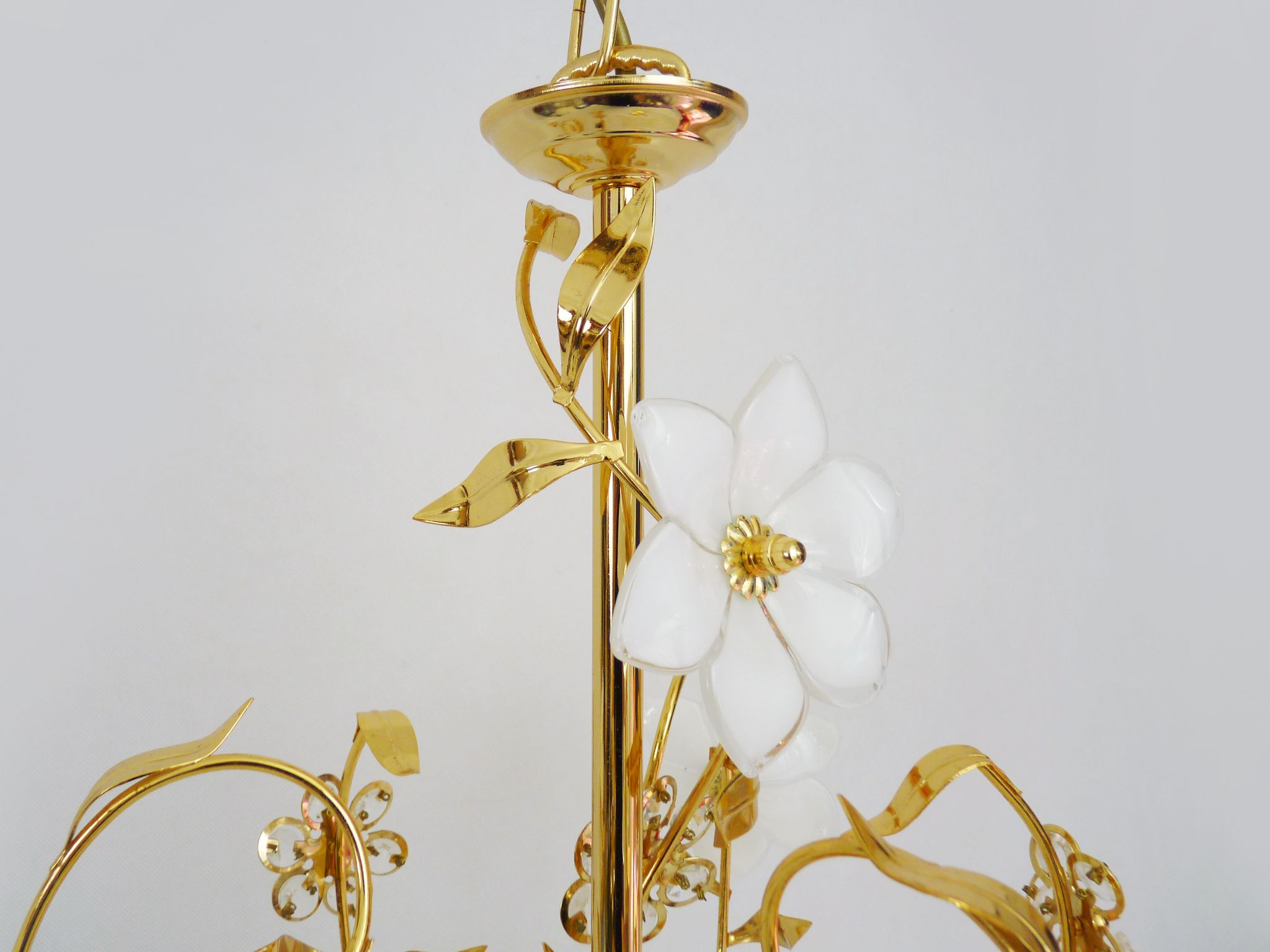 Vintage flower chandelier in Murano glass and brass with 2 burners. Year 70