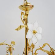 Vintage flower chandelier in Murano glass and brass with 2 burners. Year 70