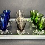 Service of 9 colored liqueur glasses