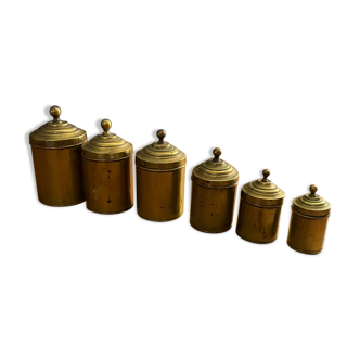 Set of 6 brass metal boxes