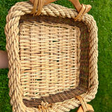 Rectangular burlap wicker basket