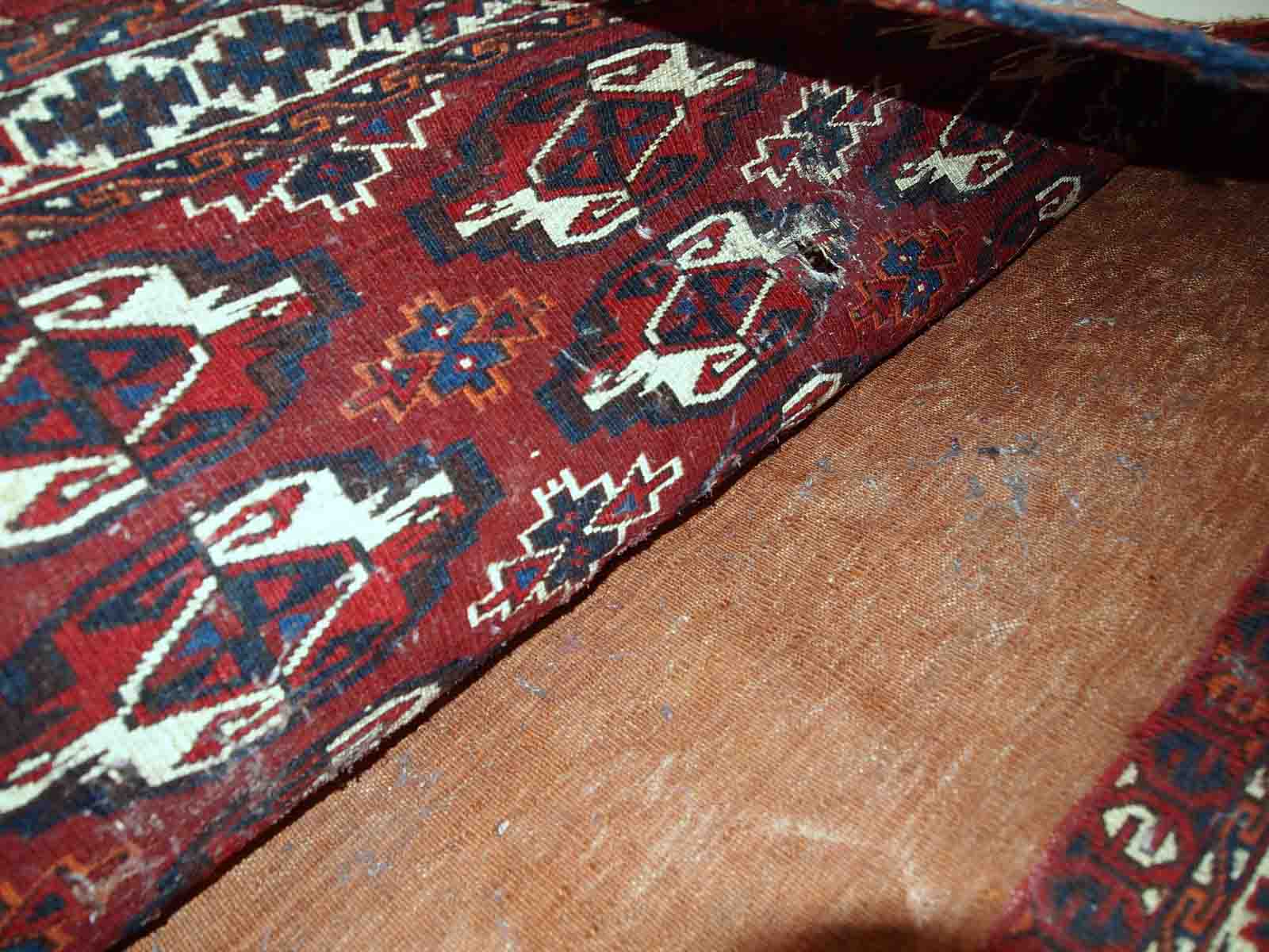Ancient turkmen yomud handmade carpet 70cm x 118cm 1900s, 1c725