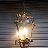 Bronze lantern Louis XV style in working order, curved glasses