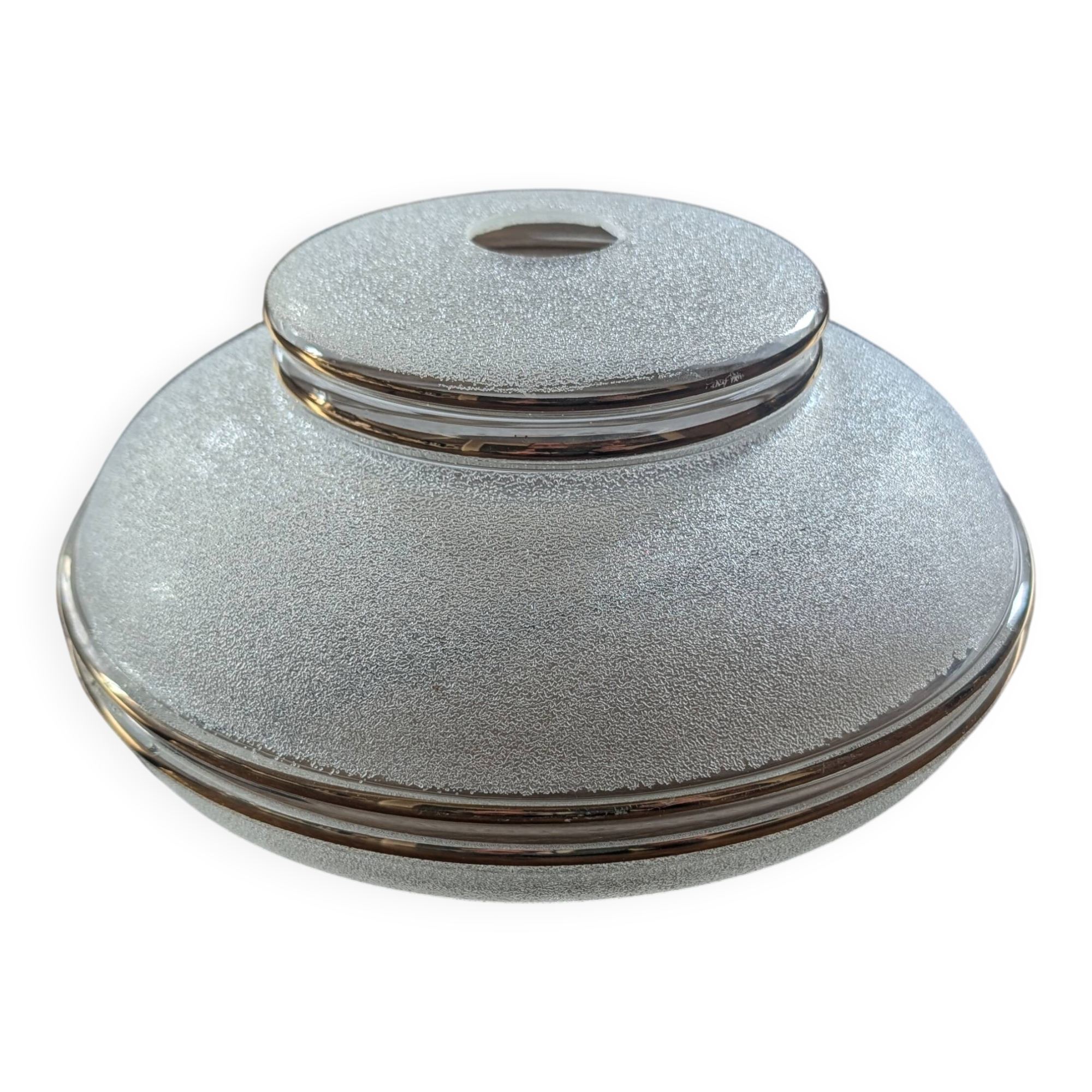 Frosted lampshade with silver trim from the 50s