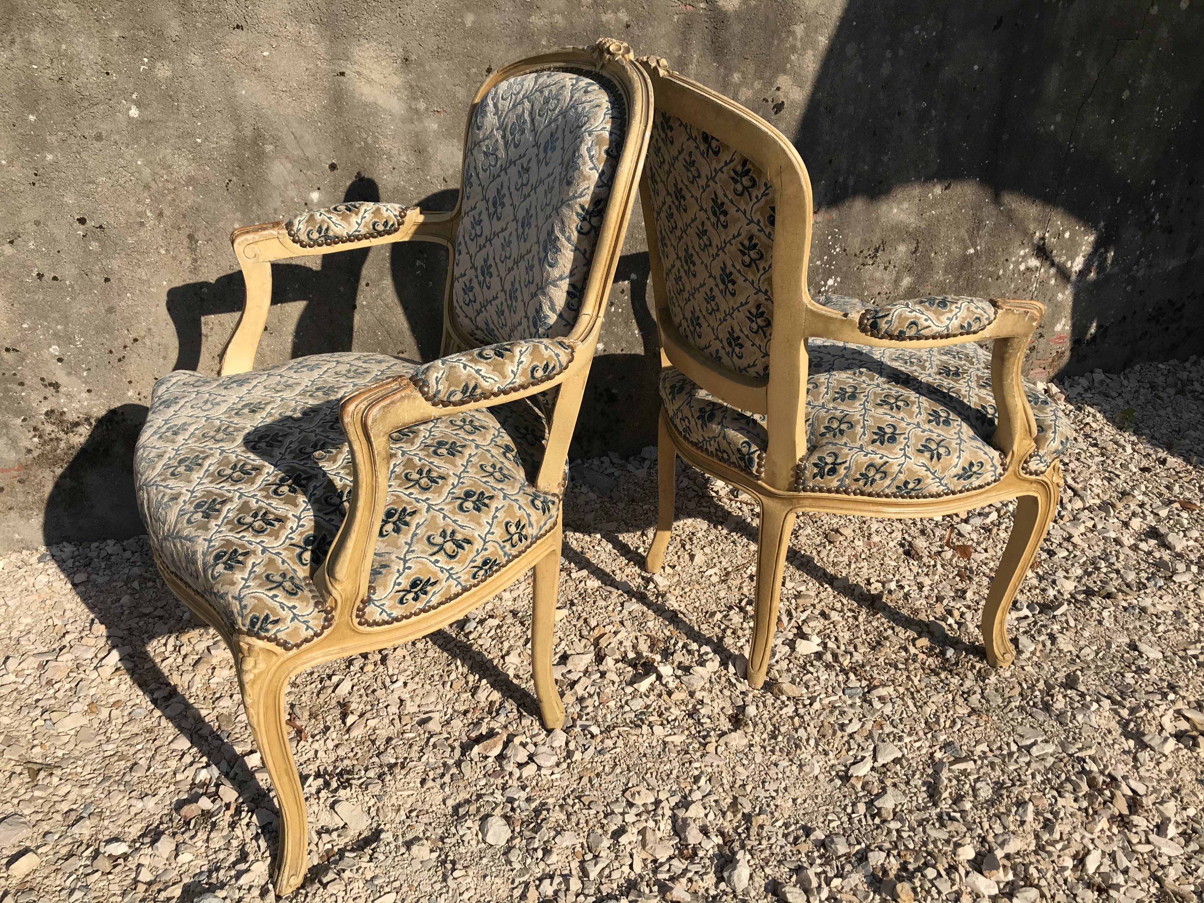 Pair of Louis XV-style convertible armchairs