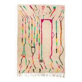 White Azilal Berber rug with multi-colored and modern fluorescent patterns