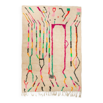 White Azilal Berber rug with multi-colored and modern fluorescent patterns