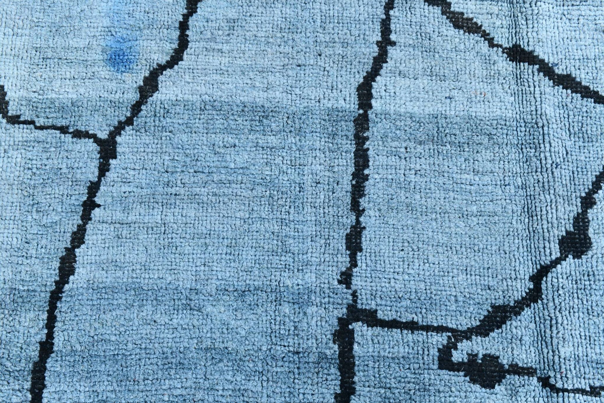 Sky Blue Wool Rug, Modern Handmade Designer Vintage Carpet, 213x281 Cm