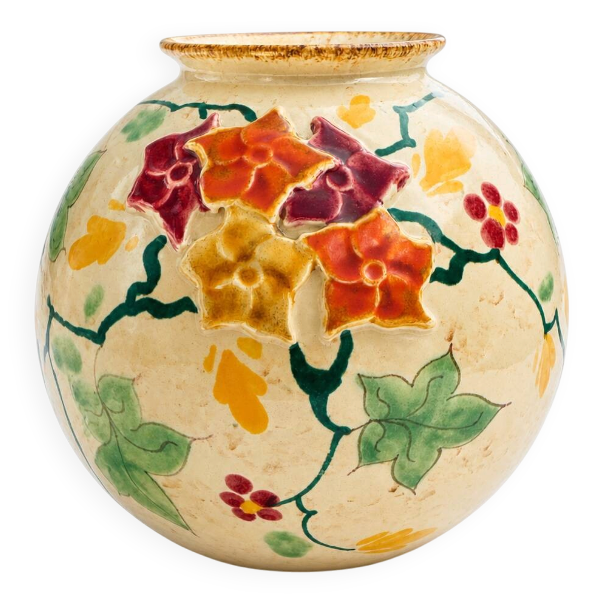 Ceramic Ball Vase "Rozet" Barbotine - Regina Gouda - c. 1950