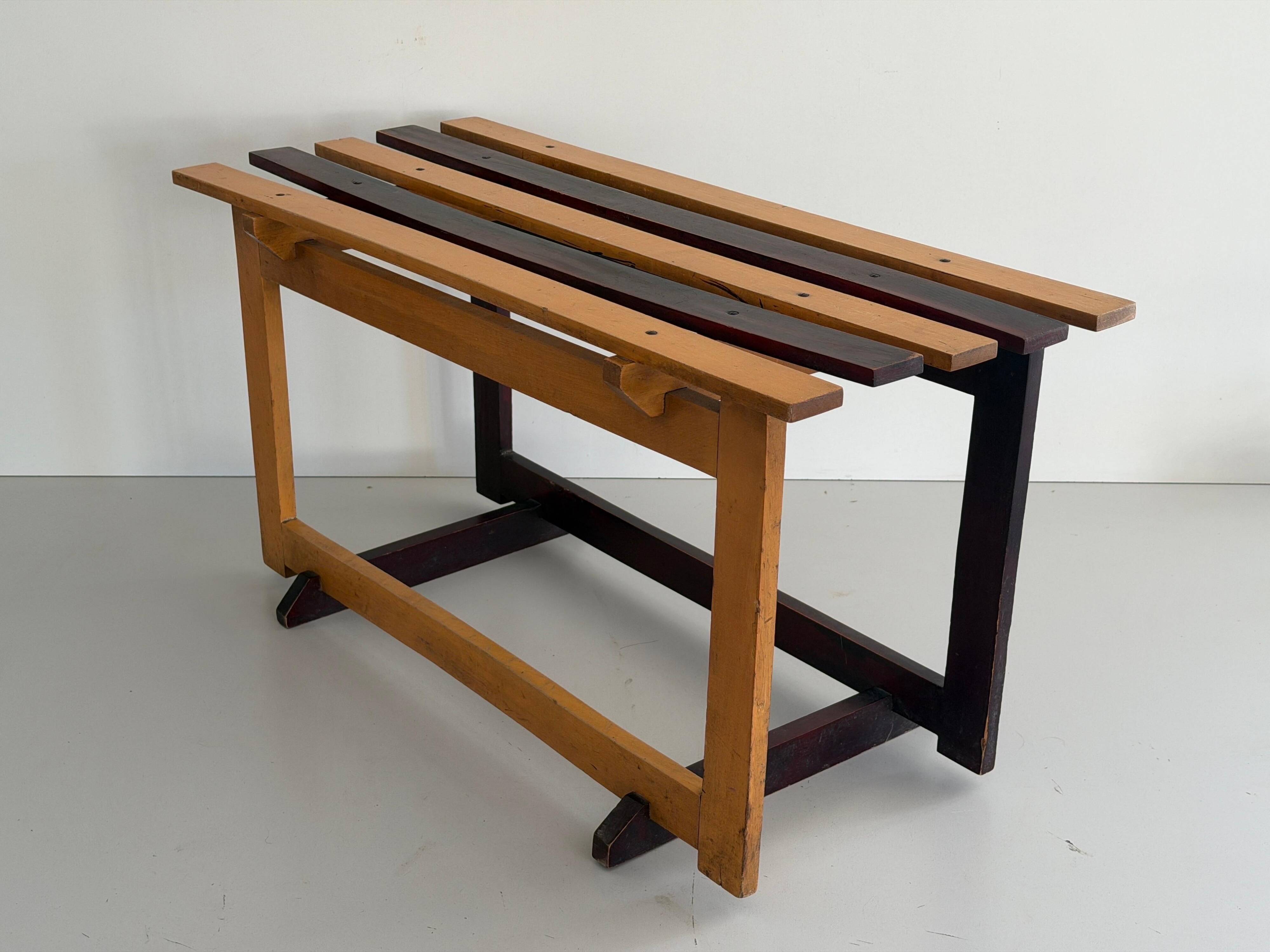 Mid-century Italian solid wood two-tone bench, 1950s, Italy