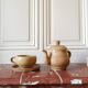 Vintage stoneware teapot and cup, "selfish" tea service, signed