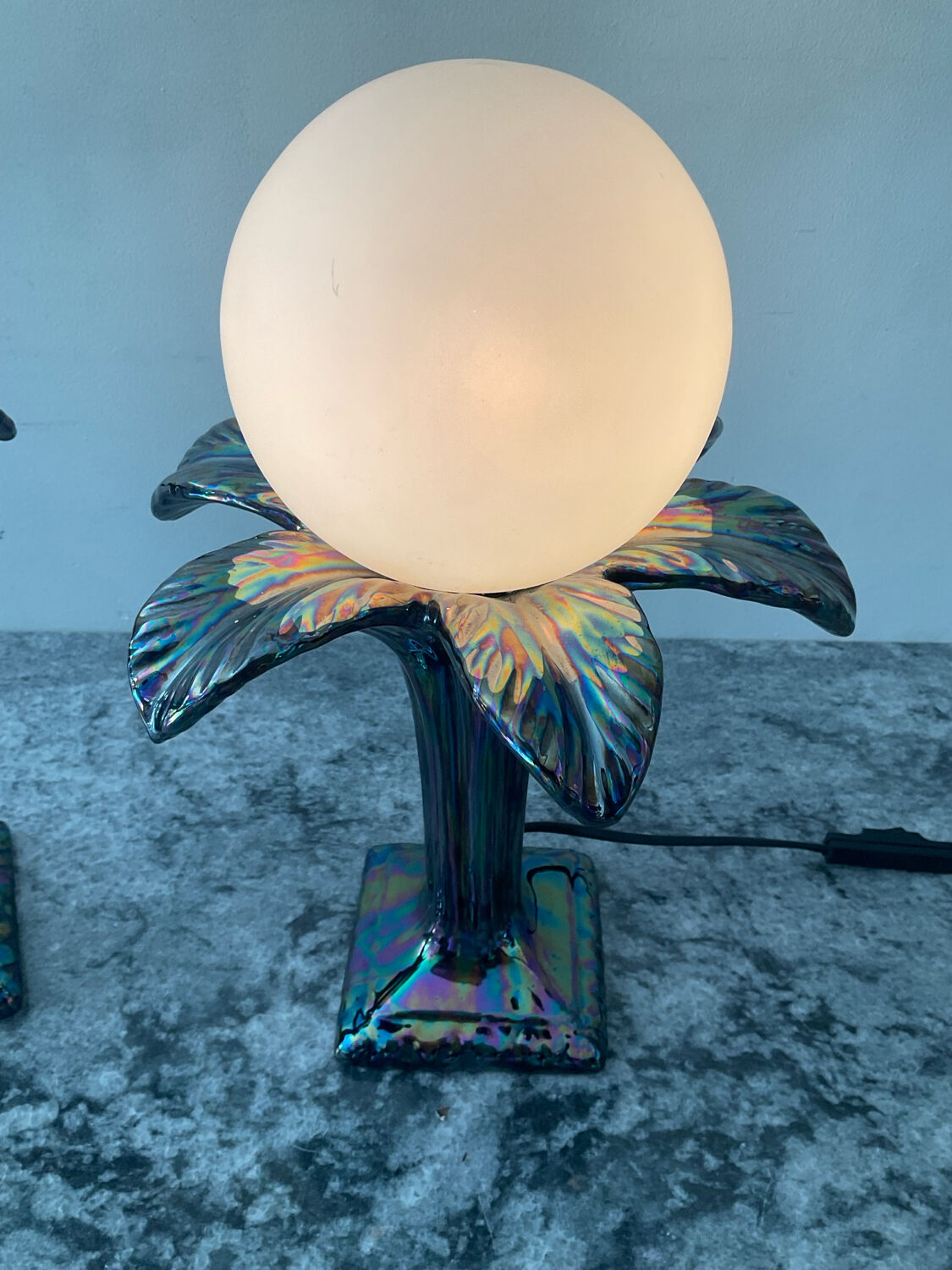 Pair of palm tree lamps in Italian ceramic from the 1970s.