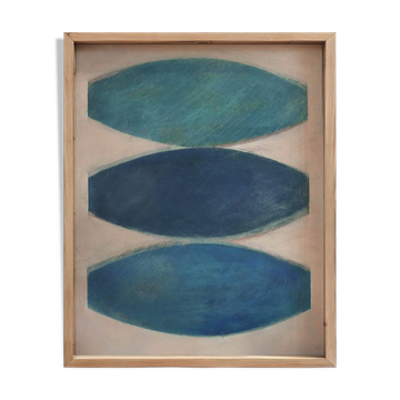Abstract painting on wood panel signed Eawy