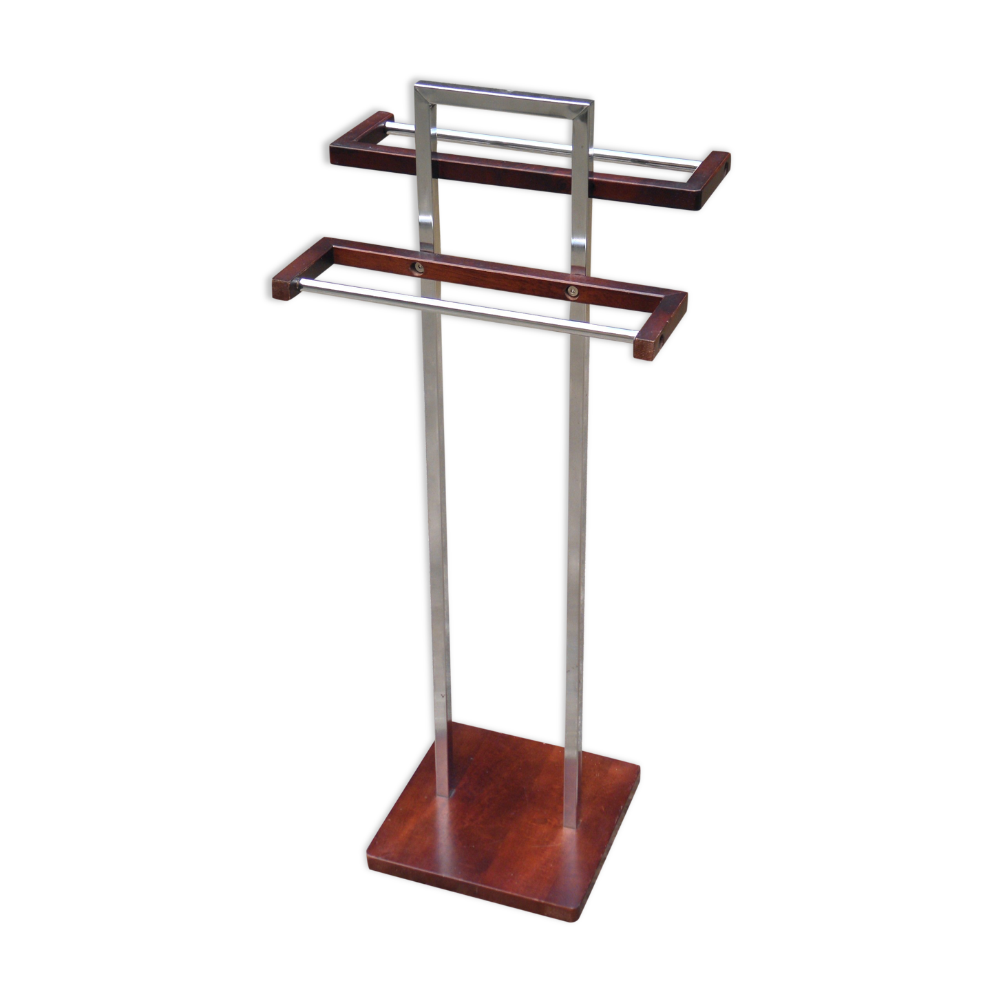 chrome and wood towel rack