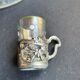 Liquor service Art Nouveau 1/2 Enamelled colored crystal with silver metal frame