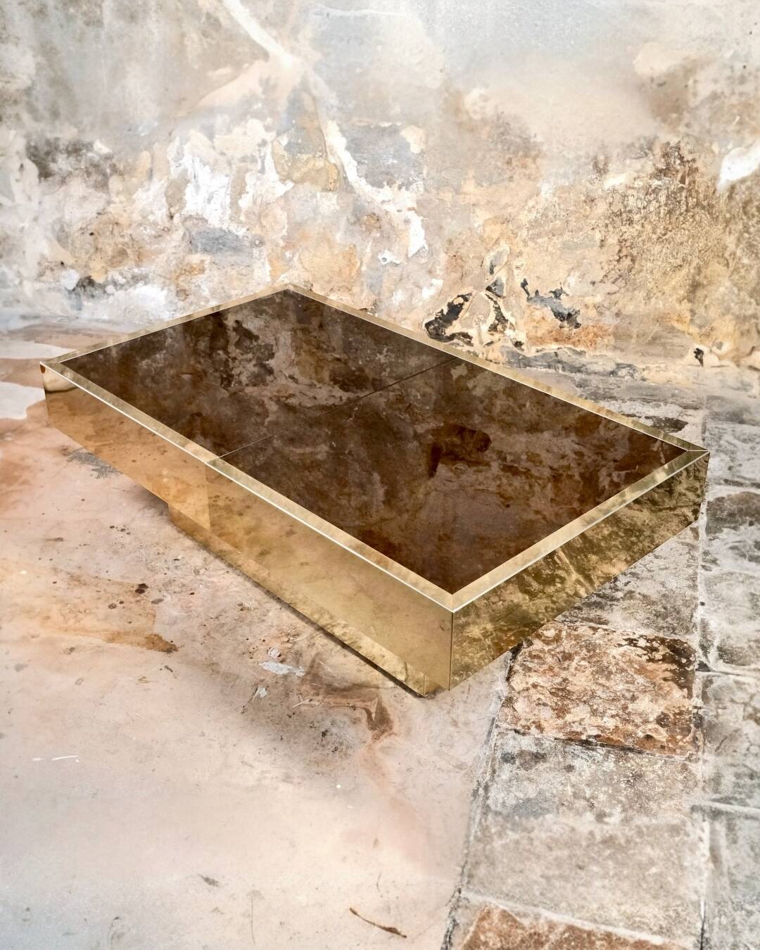 Brass solar flare bar coffee table, Cidue, Italy, 1970s