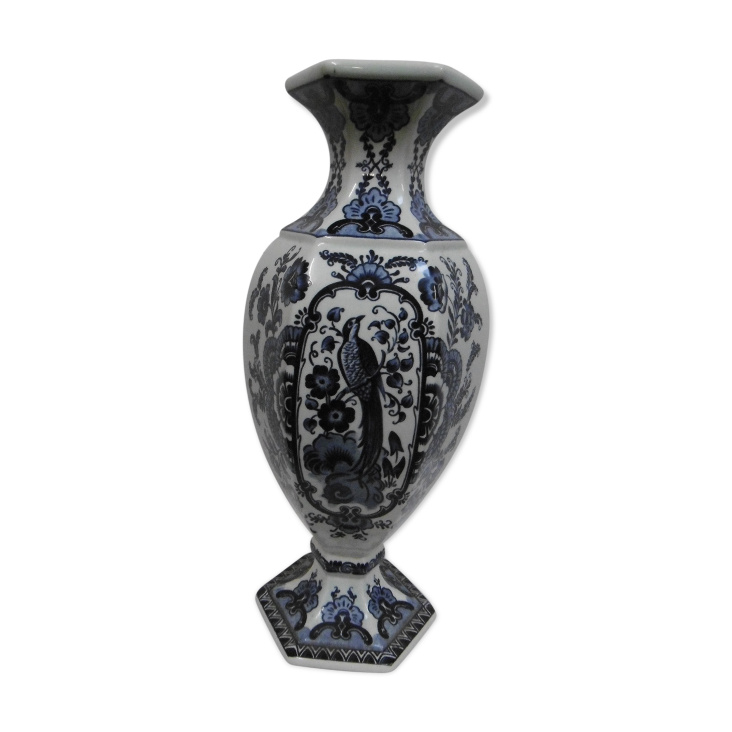 Vase en faience de Delft Royal Sphinx - decor oiseau bleu