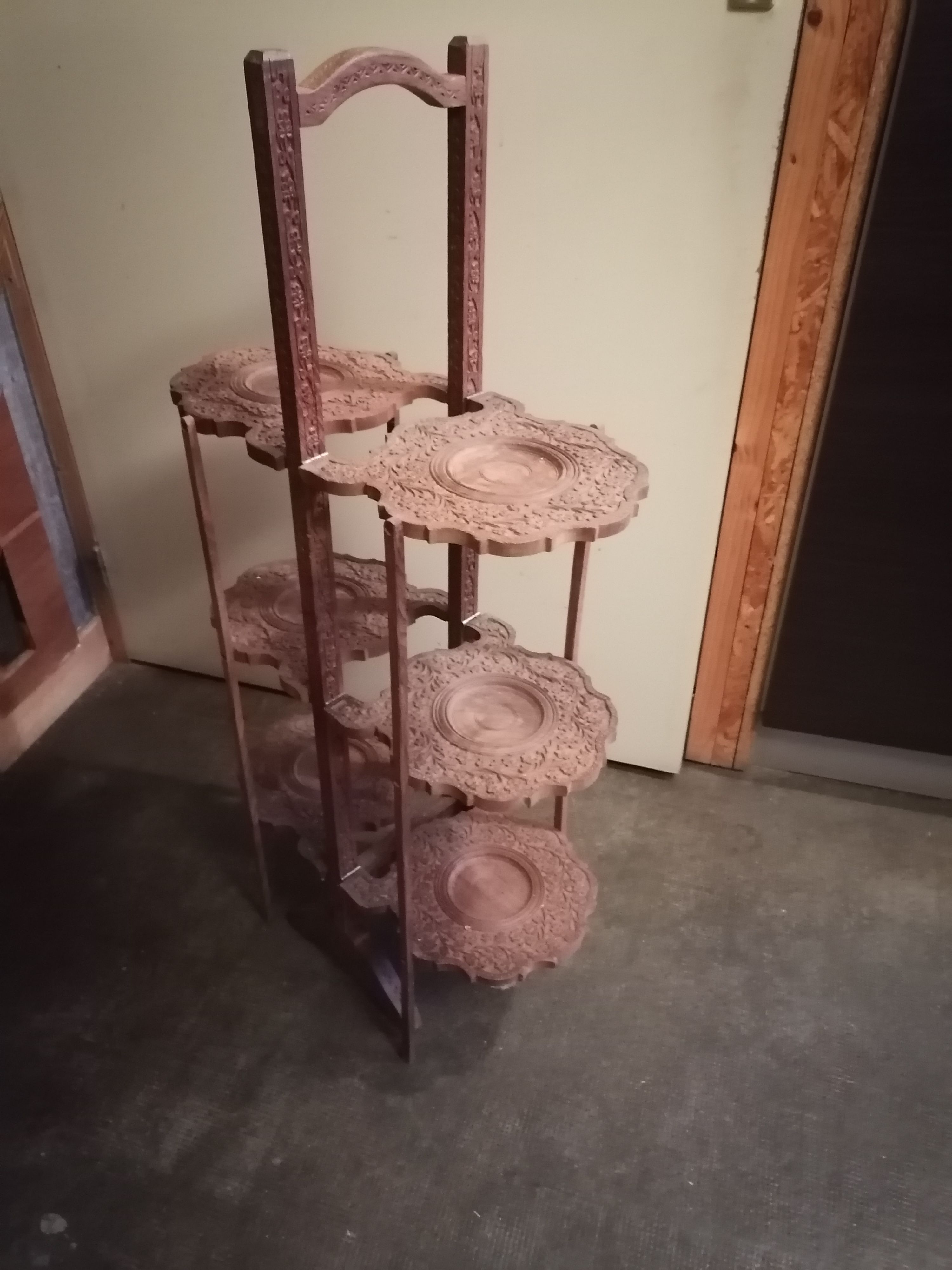 Shelf folding tray carved wood shelf 3 levels 6 shelves India
