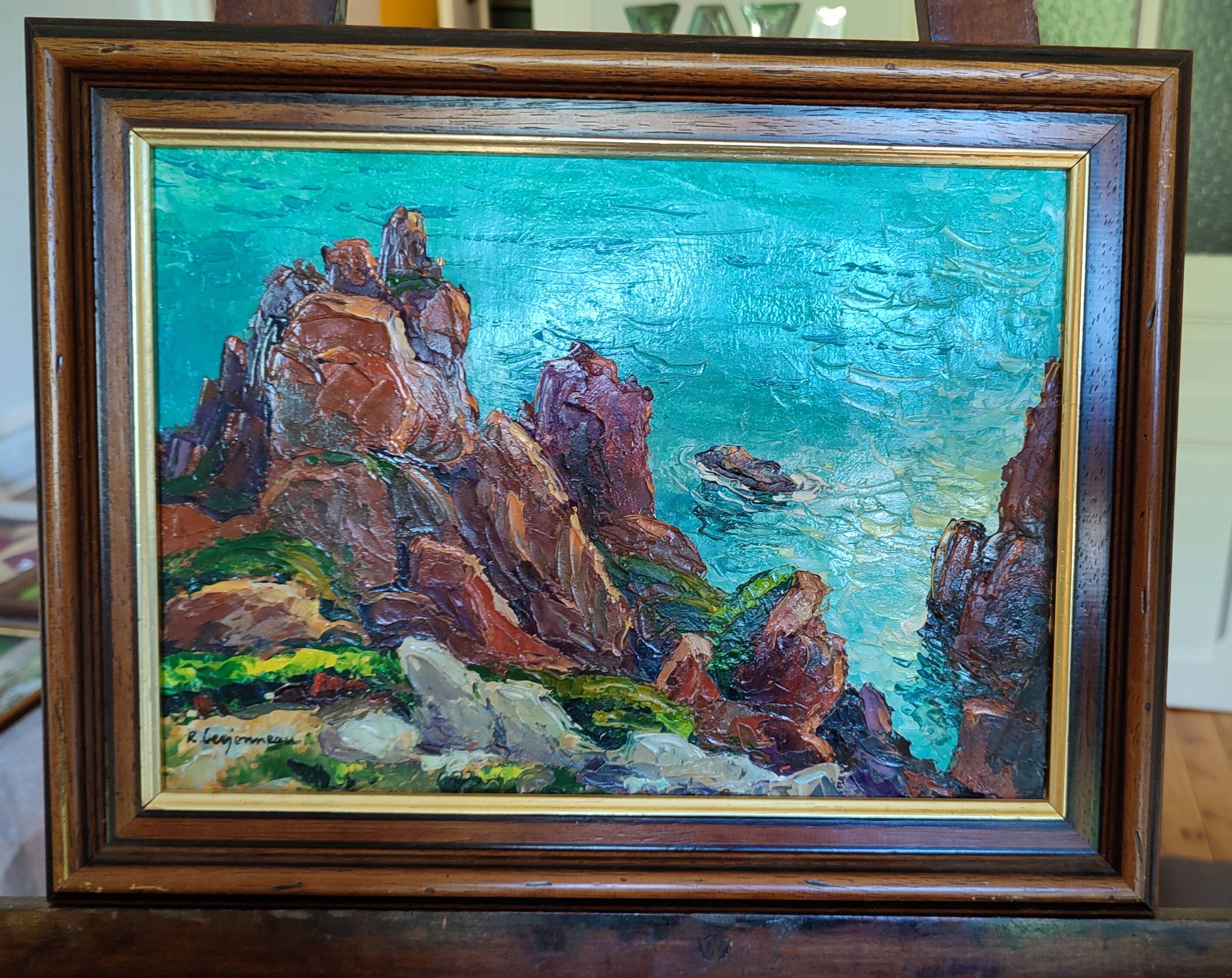 Sea with rocks by raoul jehan berjonneau (1911-1988)