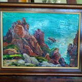 Sea with rocks by raoul jehan berjonneau (1911-1988)