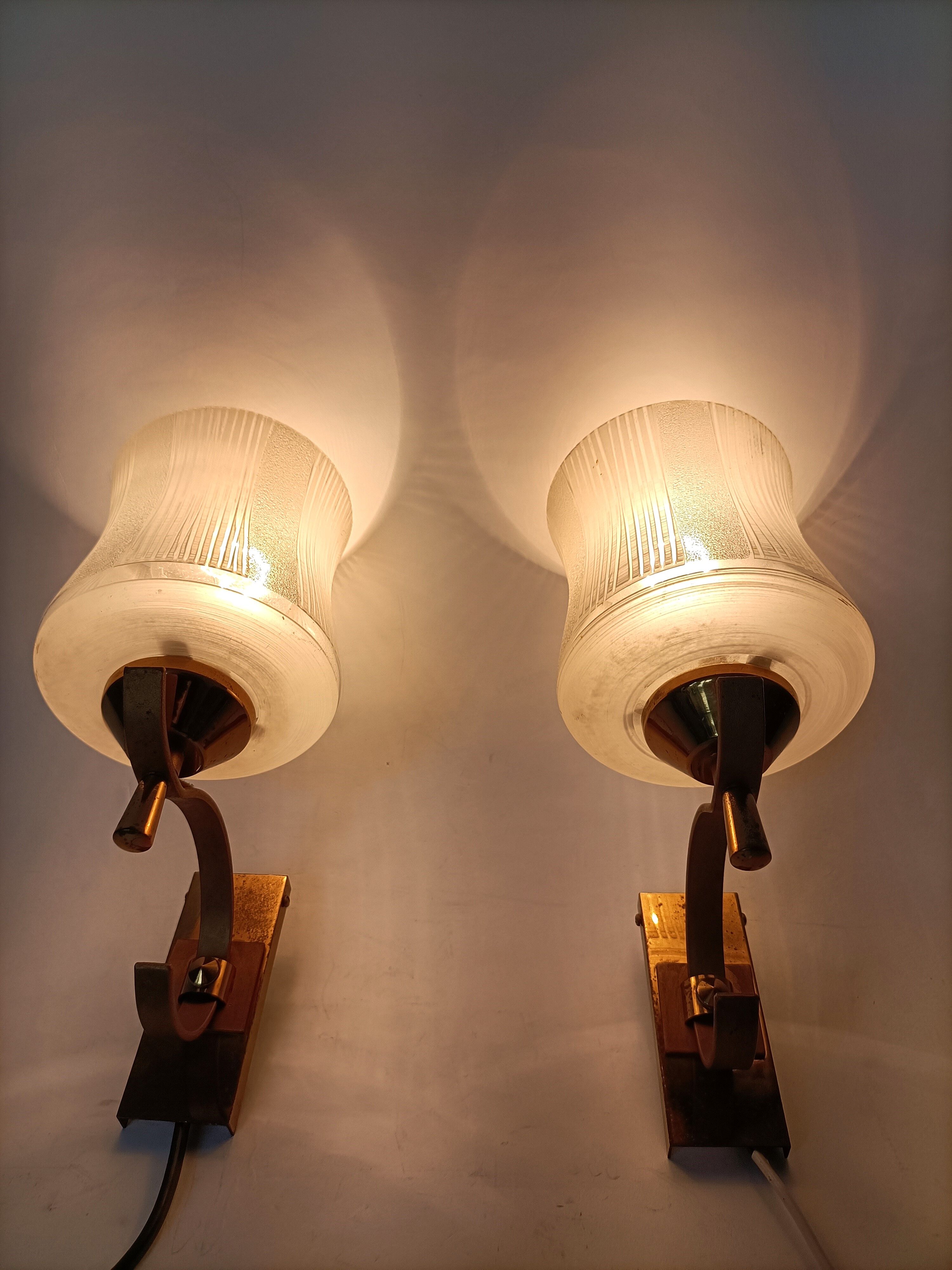 Pair of wall lamps in gilded brass 1960