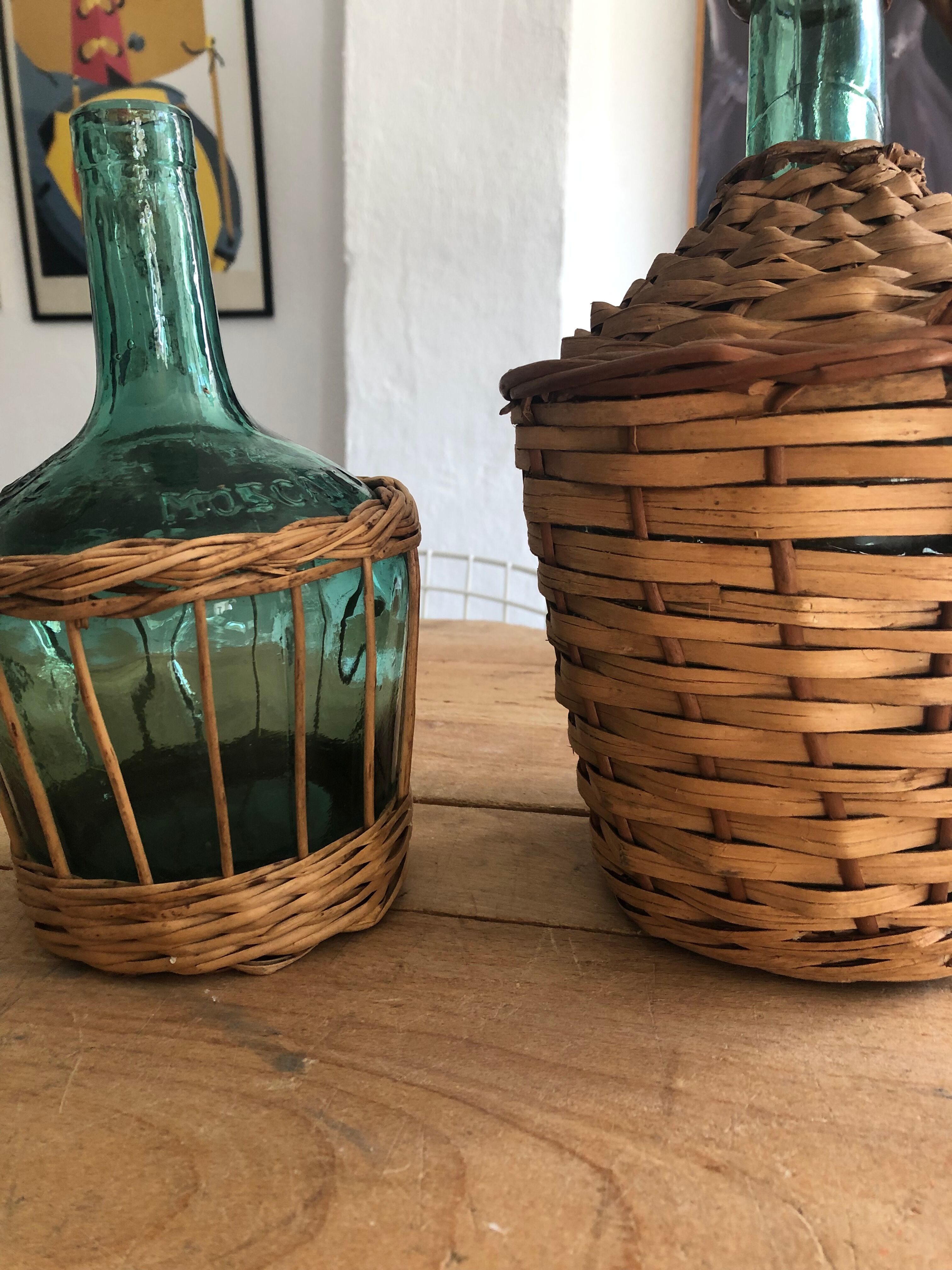 Duo bonbonnes osier vintage