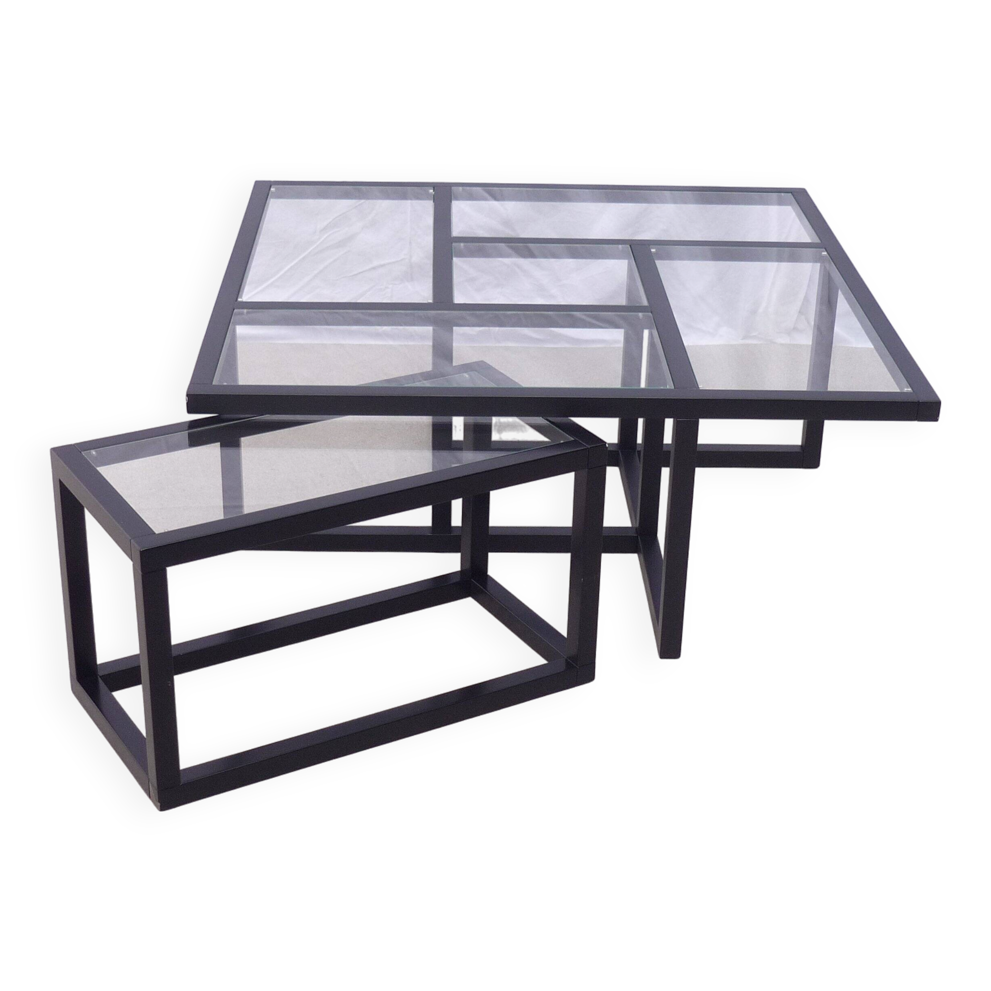 Table basse d'inspiration "Sol Lewit"  bois et verre