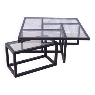 Table basse d'inspiration "Sol Lewit"  bois et verre