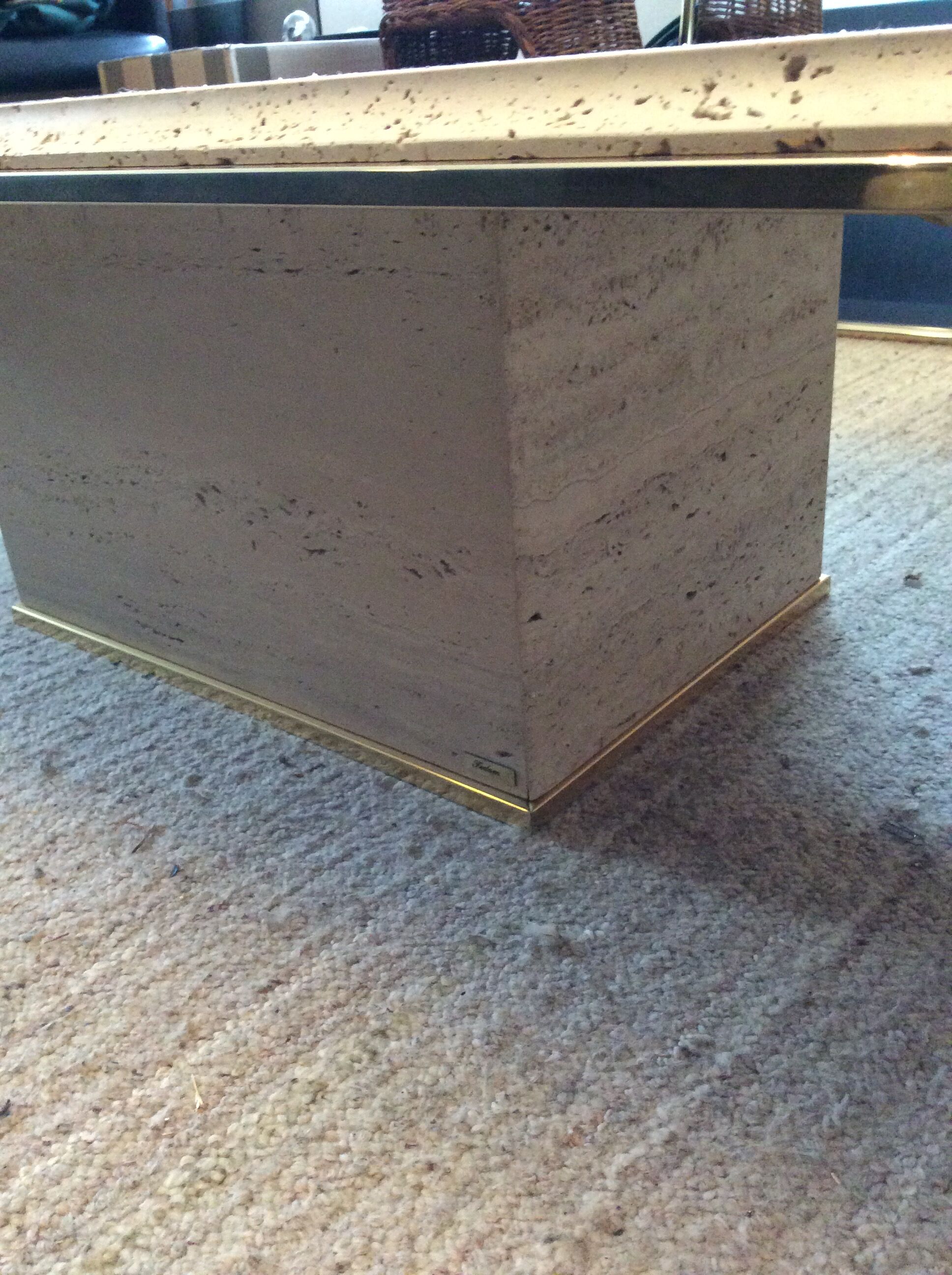Travertine and brass coffee table by Fedam from the 70s