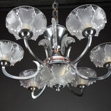 Art Deco chandelier in nickel-plated metal and copper