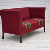 1970s, Danish 2-seater sofa, original red furniture wool, ash wood.