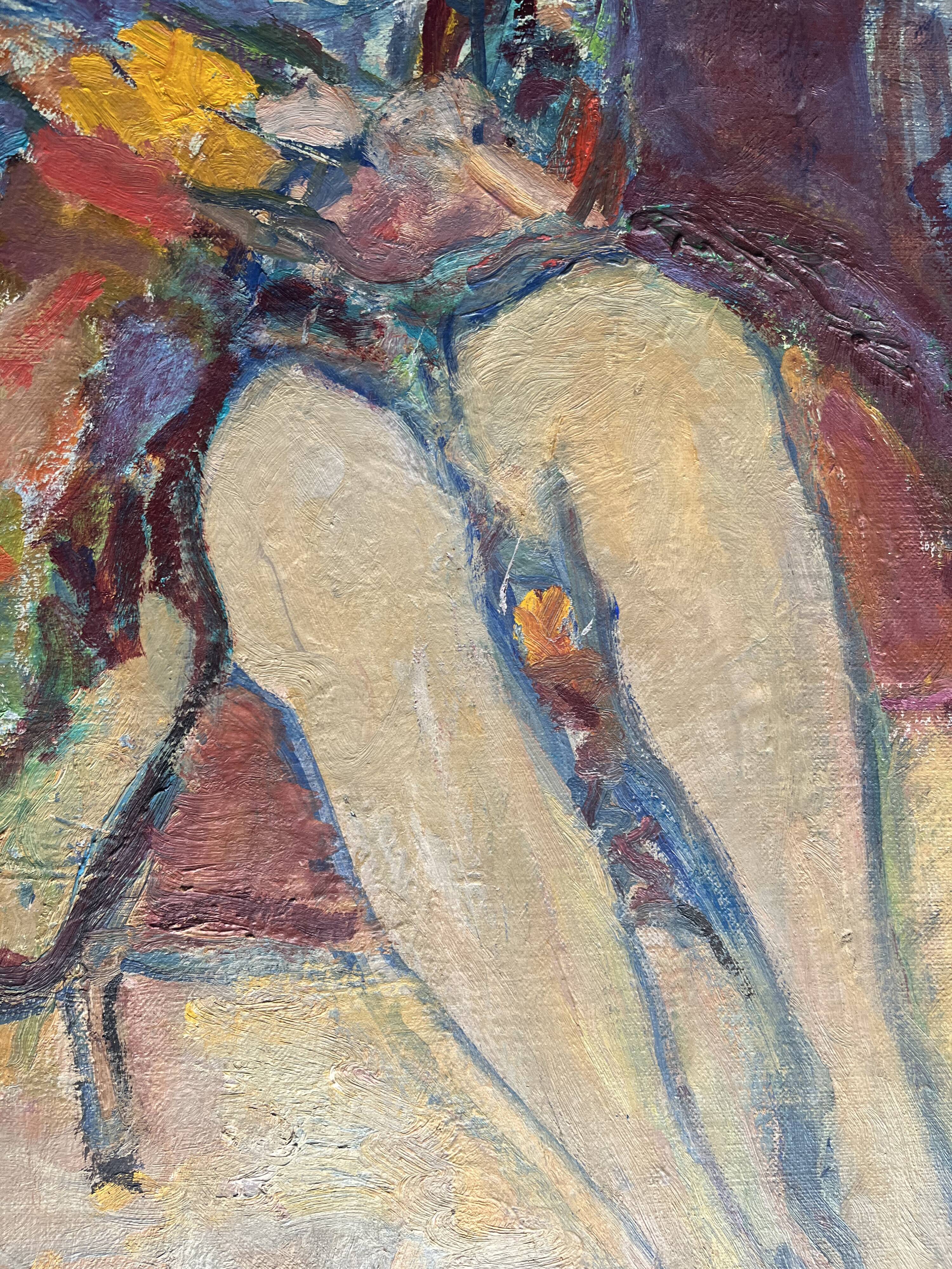 Seated woman, 20th century, signed FORVEILLE on the reverse, oil on canvas, 65 x 54 cm, unframed