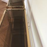 Pair of consoles brass shelves and smoked glass design Roche Bobois