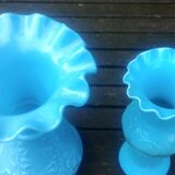 Set of two small vases in blue opaline glass paste