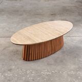 Oval travertine coffee table with ashwood slatted base – italy by forme