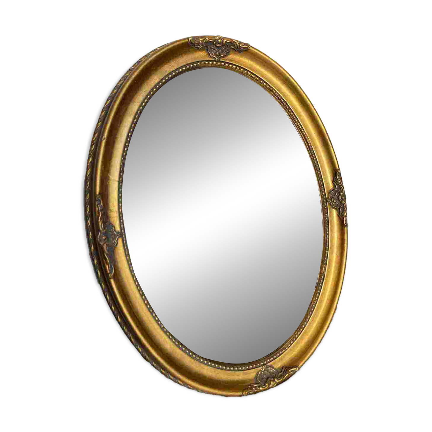 Oval-shaped gilded wooden mirror