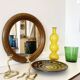 Large round antique solid wood mirror, 49cm