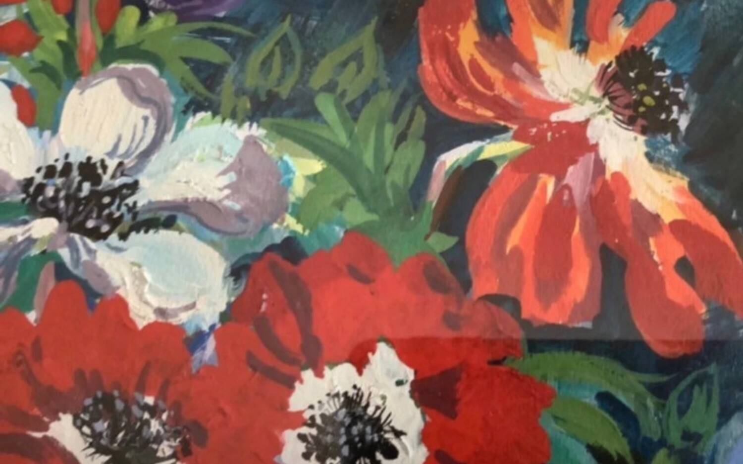 Framed painting 35X28 cm Anemones
