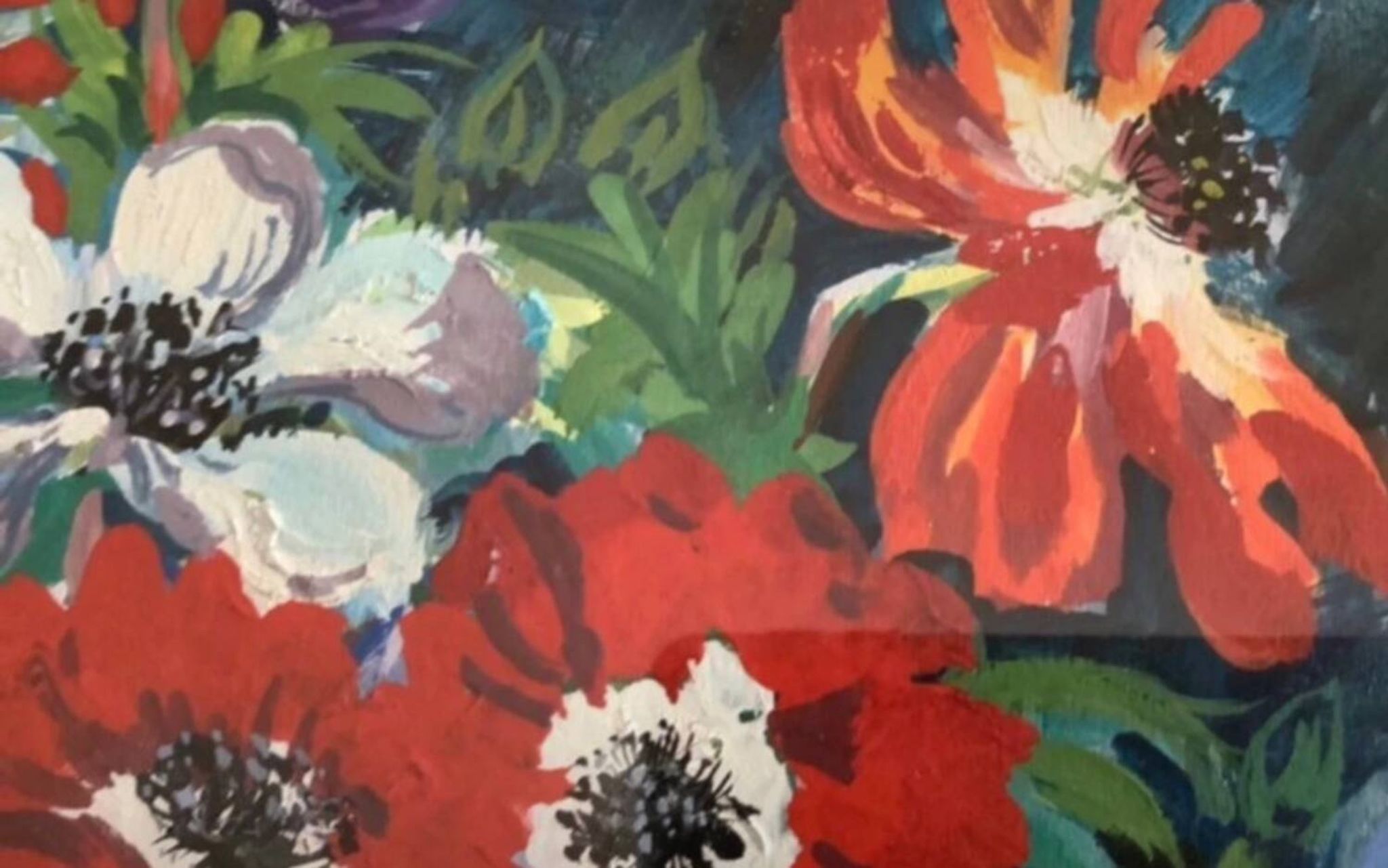 Peinture encadrée "Anémones"