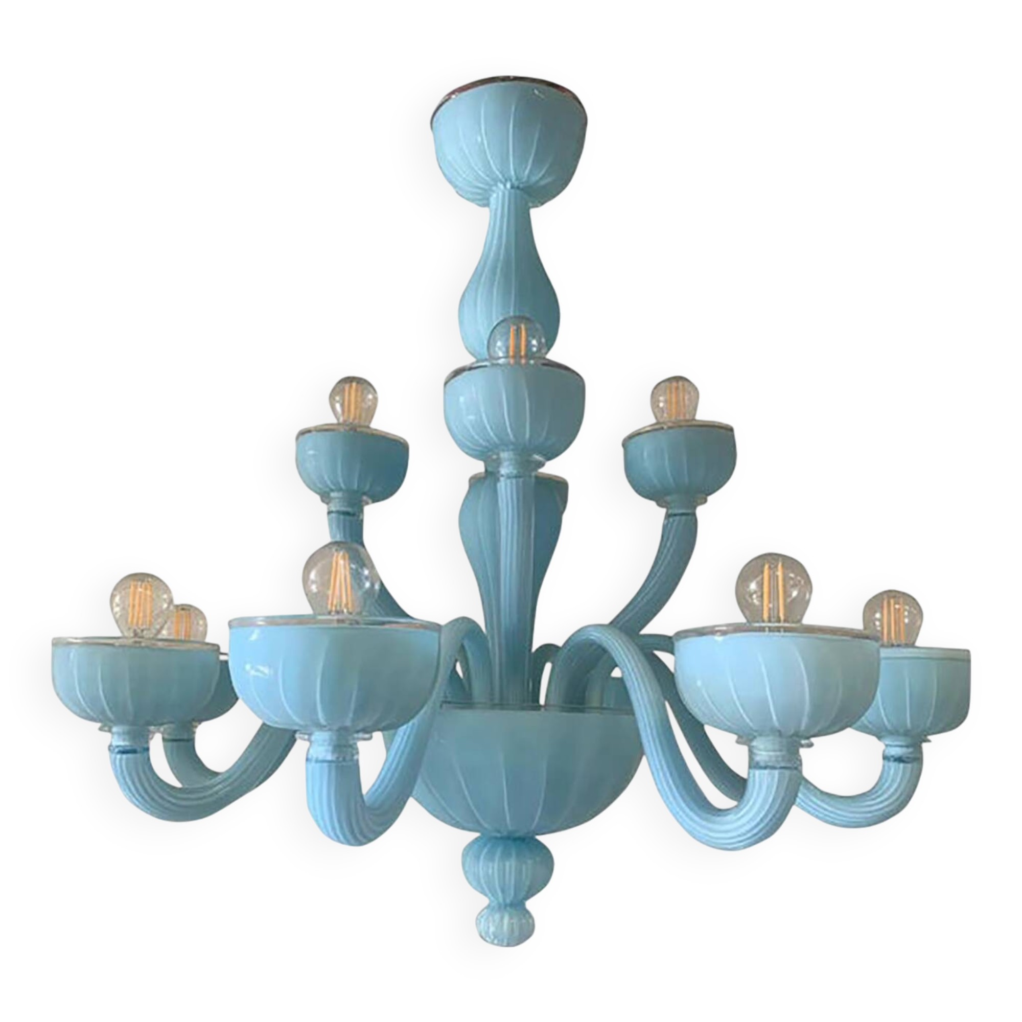 Contemporary Matte Light-Blue Murano Style Glass Chandelier